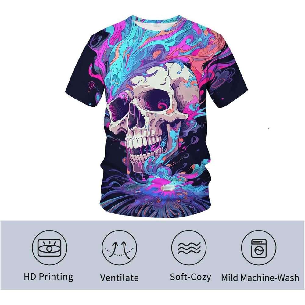 Halloween Mens T shirt Tie-Dye Novelty Colorful Trippy Skull Tee Shirt shirts tshirt graphic tee Casual tops summer clothes Short sleeve 2025