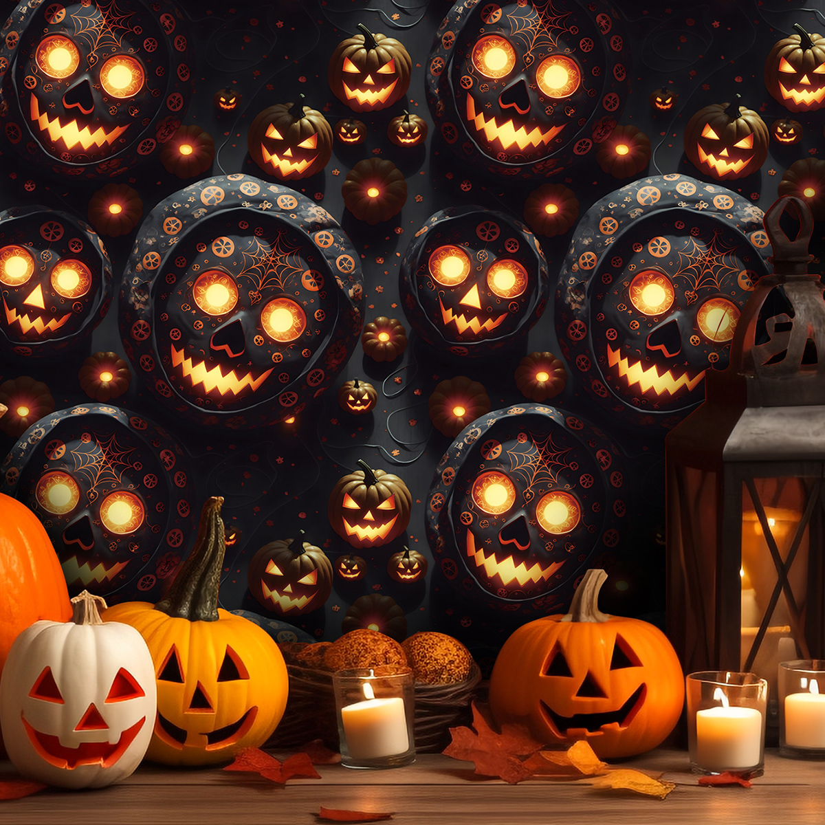 Cross border wallpaper simulation retro 3D skeleton Halloween style waterproof and moisture-proof home decoration