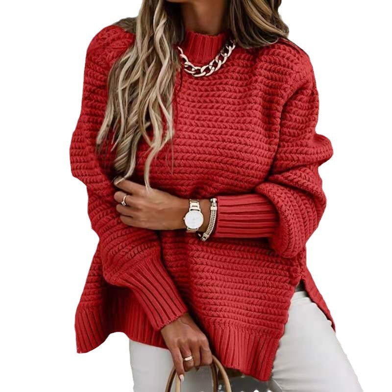 Women's Fried Dough Twists thread loose half high collar coarse wool thickened front short back sweater women dongdumaoyi