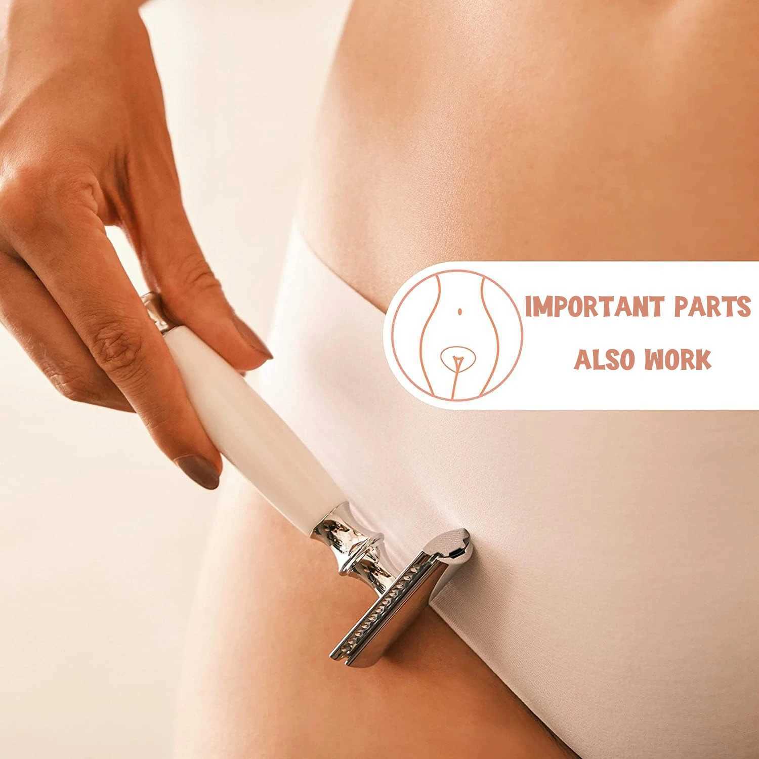 Female metal safety shaver including 10 zero waste shavers wet shavers and a handle with a white closed comb W240809