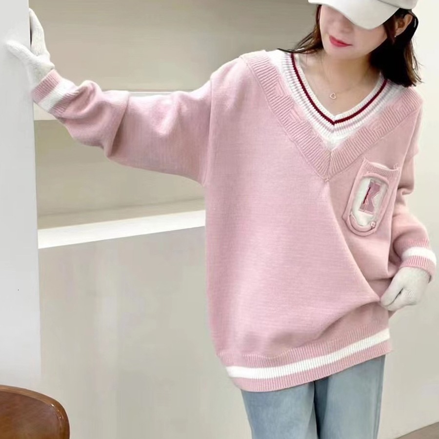 Sweater on Top for Girls in Autumn and Winter New Style for Middle and High School Students. Two Pieces of College Style Base Knit Sweater