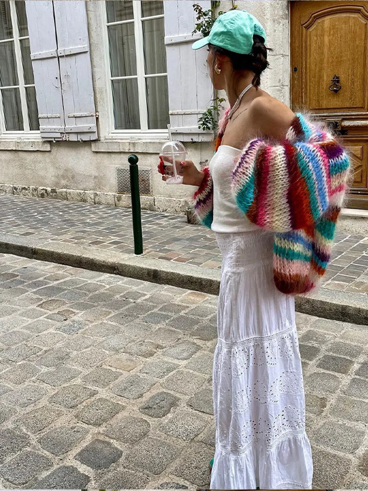 Chic Multi-color Knitted Cardigan Sweater Women Autumn Spring Fashion Long Sleeve Loose Leisure Sweaters Female Streetwear 240809