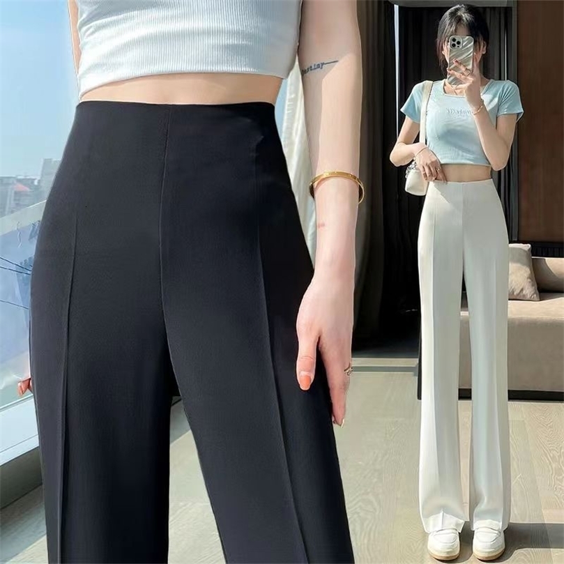 Summer Womens Suit Pants Sexy Straight Trousers Womens Fluid Silk High Waist Korean Style Fashion Elegant Casual 240809CJ