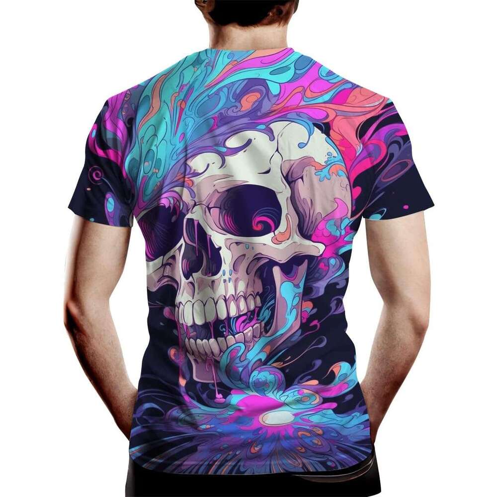 Halloween Mens T shirt Tie-Dye Novelty Colorful Trippy Skull Tee Shirt shirts tshirt graphic tee Casual tops summer clothes Short sleeve 2025