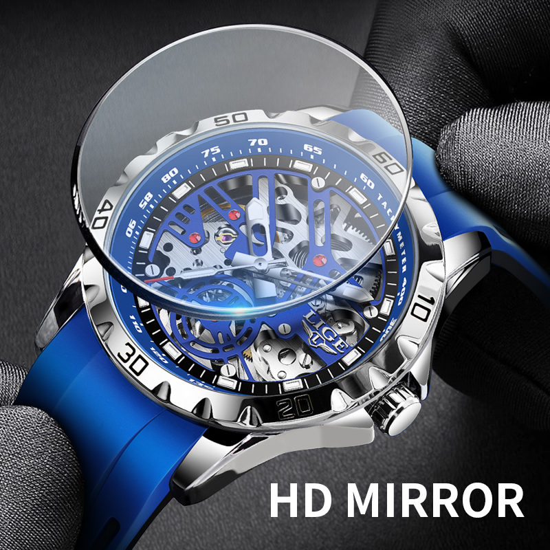 LIGE Youth fashion Mechanical Watch Men's waterproof watch Holiday Gift Luxury brand watch three pin mechanical watch