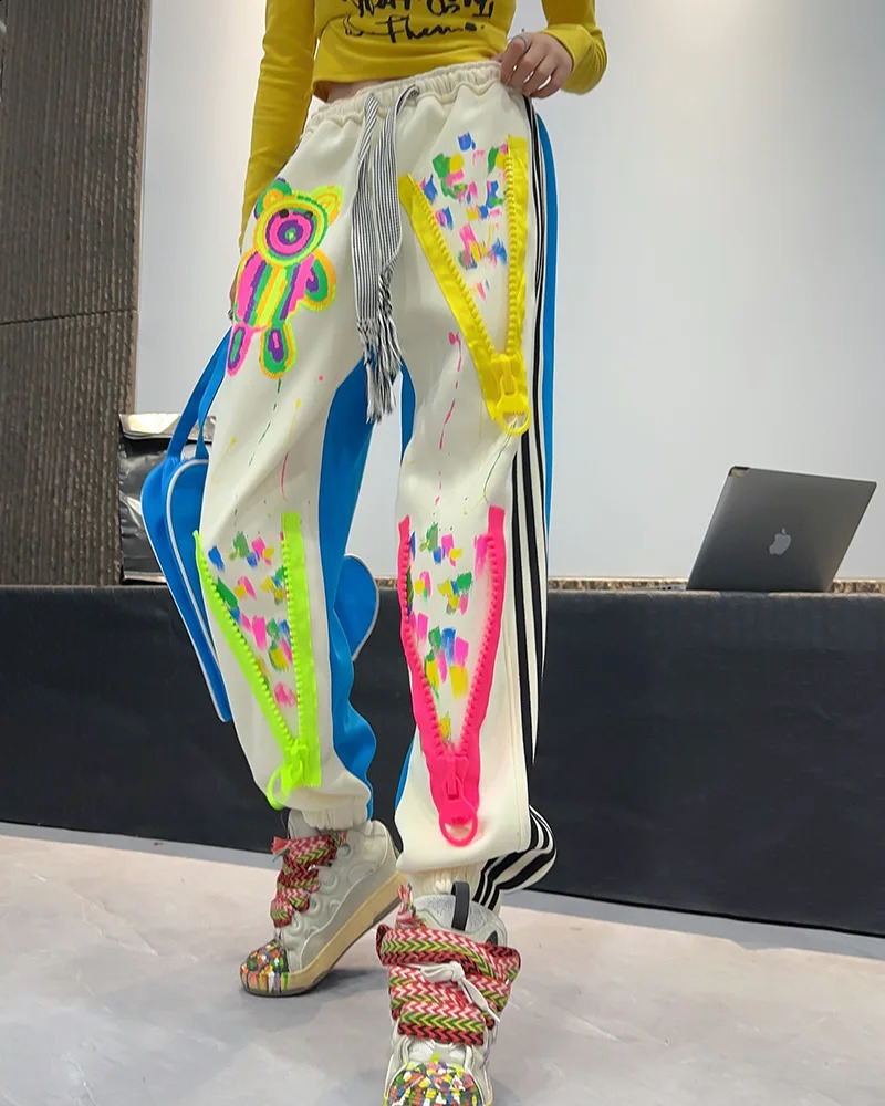 Tie Dye Graffiti Print Hip Hop Pants Women Y2k Clothes Sweatpants Casual Elastic Waist Jogger Pants Vestidos Streetwear 2024 240809