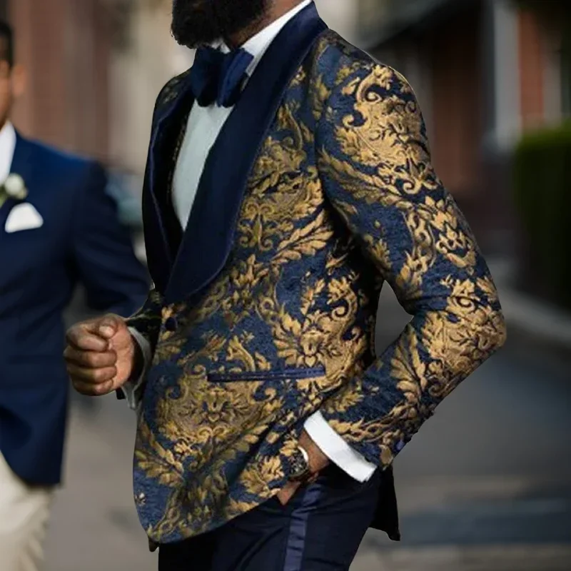Floral Men Suit Jacket 2024 Slim Fit Wedding Tuxedo Blazer 1 Pc Shawl Lapel Prom African Fashion Wedding Tuxedo Suit Jacket