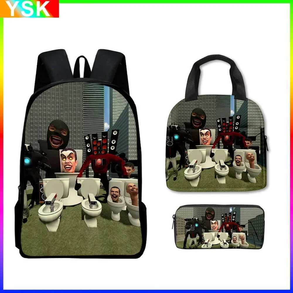 3PC-SET Skibidi Toilet Backpack Student Schoolbag Childrens Lunch Bag Pencil Bag Cartoon School Bag Mochila Shoulders Y240809