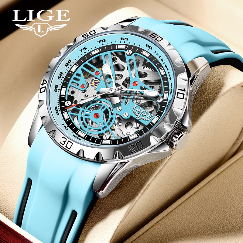 LIGE Youth fashion Mechanical Watch Men's waterproof watch Holiday Gift Luxury brand watch three pin mechanical watch