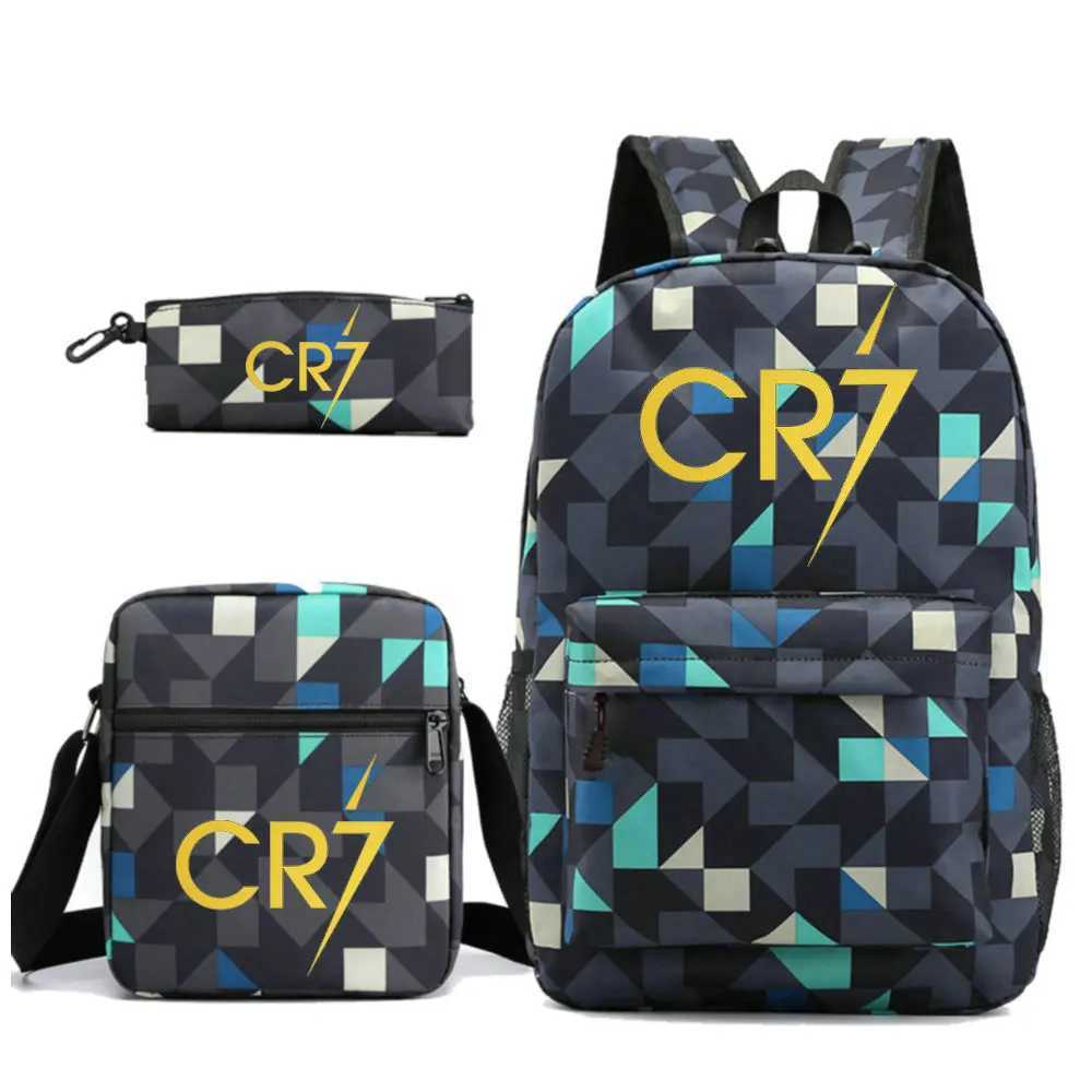 3pcs New CR7 Backpack Fashion School Bags For Boys Girls Teenagers Laptop Mochilas With Shoulder Bags Y240809
