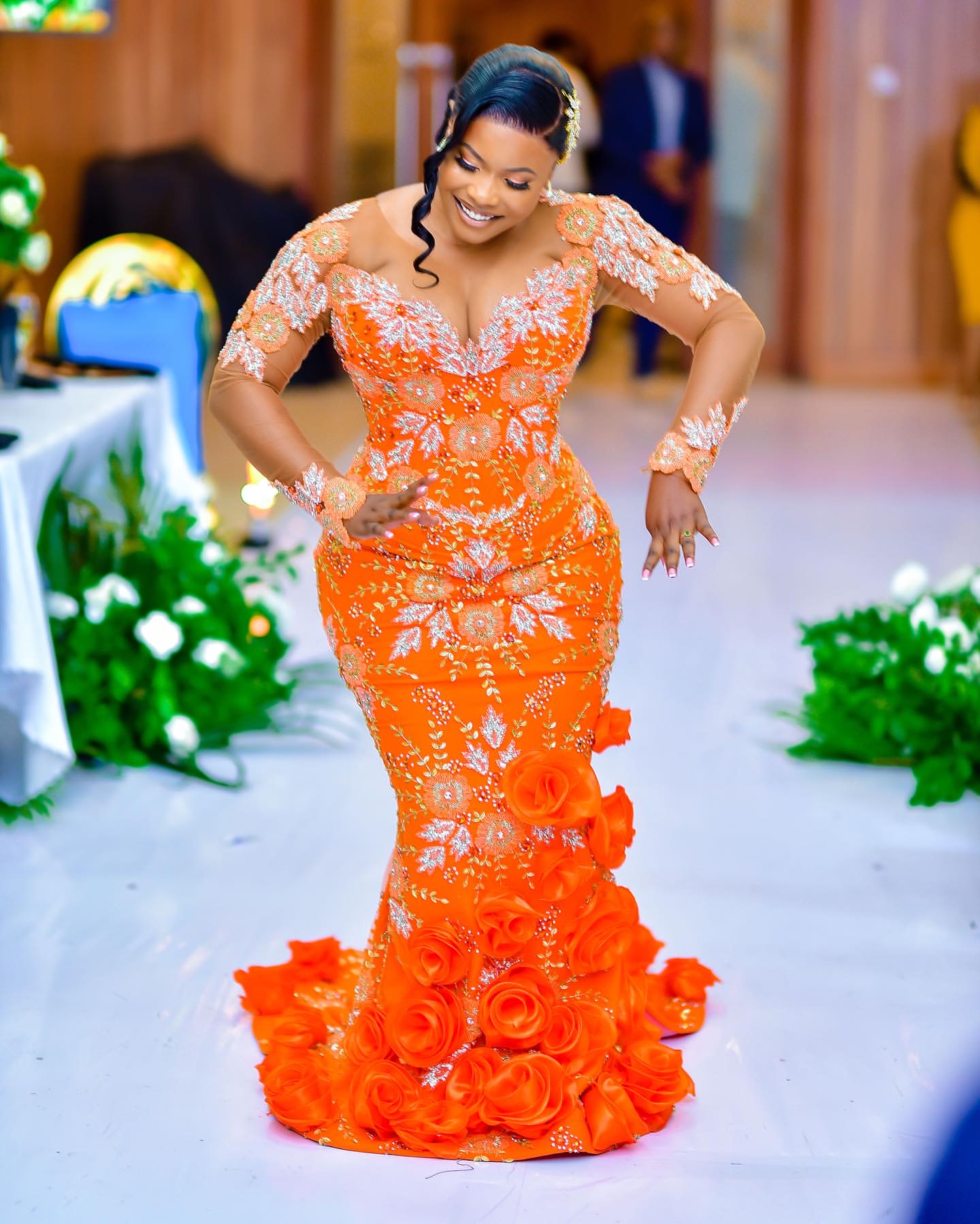 2024 Plus Size Orange Mermaid Prom Dress Lacefull Promdress Beaded wers Evening Formal Party Second Reception Birthday Engagement Gowns Dresses ZJ660