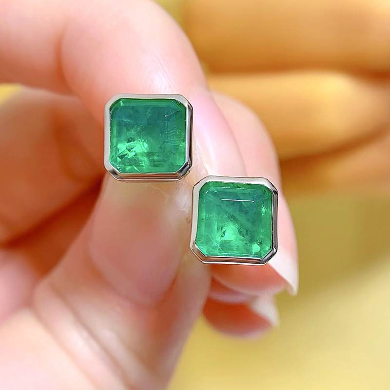 2024 Choucong Top Sell Handmade Stud Earrings Simple Fine Jewellery Real 100% 925 Sterling Silver Large Princess Cut 3CT Emerald Party Ladies Earring 