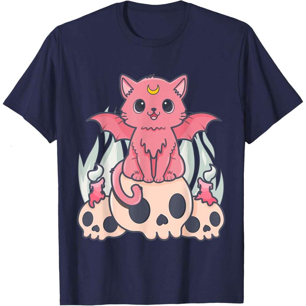 Halloween T shirt for Mens Kawaii Pastel Goth Cute Creepy Demon Cat and Skull Anime Art T-Shirt Shirts Tshirt Graphic Tee Casual Tops Clothes Short sl