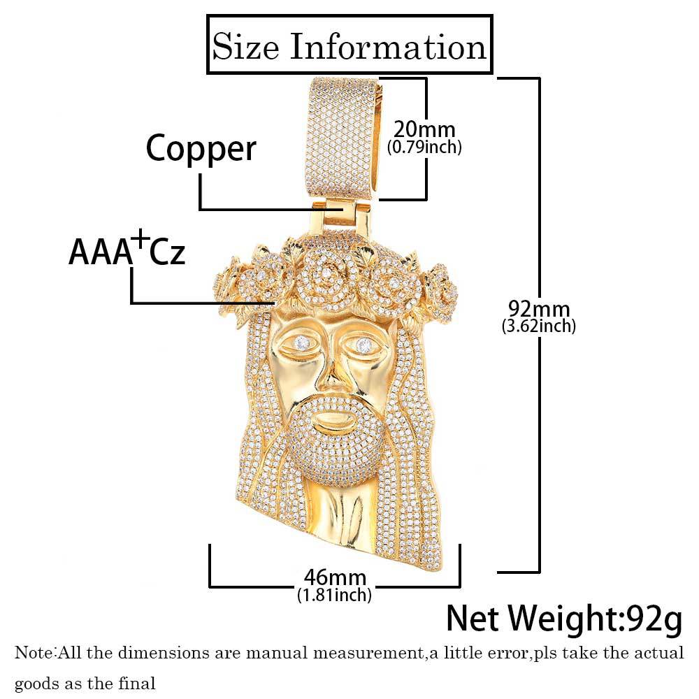 Hip Hop Garland esus Face Pendant Necklace Full Zircon 18k Real Gold Plated Mens Jewelry