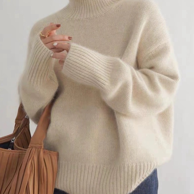 European products autumn winter thick high neck women's loose and versatile knitted pullover lazy style base sweater for women wearing outside do