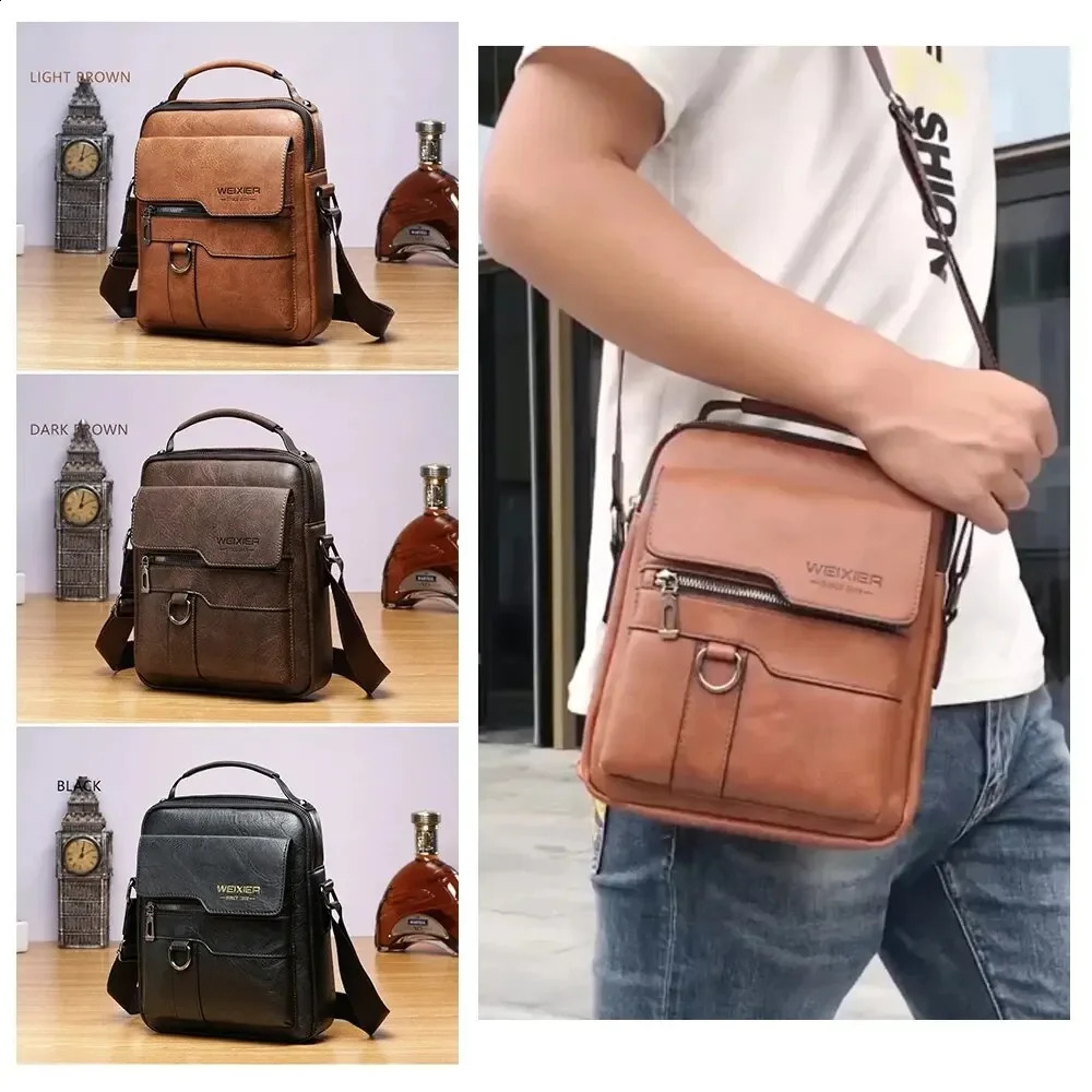 Mens retro leather cross body shoulder bag highquality handbag fashionable business mens messenger PU 240809