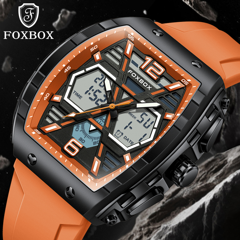 LIGE Men's New Waterproof Fashion Night Light Multifunctional Alarm Clock Dual Screen Electronic Watch Sports Men's Watch