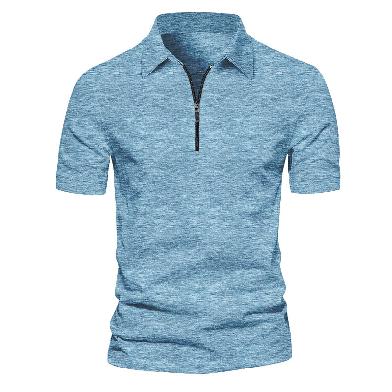 Summer New Mens Short Sleeved Zipper Tie Dyed Striped Polo Shirt Top