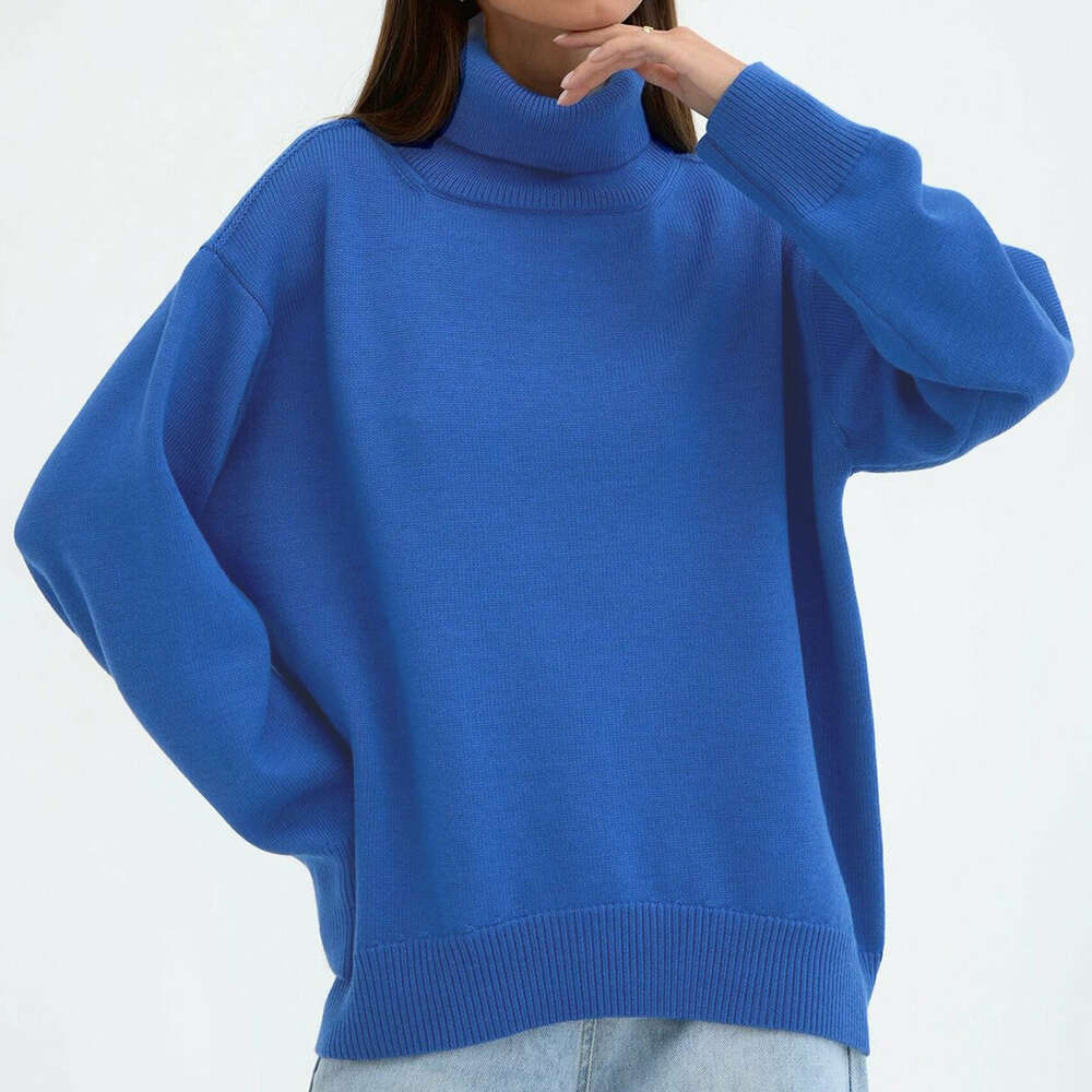 Solid color high neck 2024 autumn/winter loose knit versatile classic sweater for women dongdumaoyi