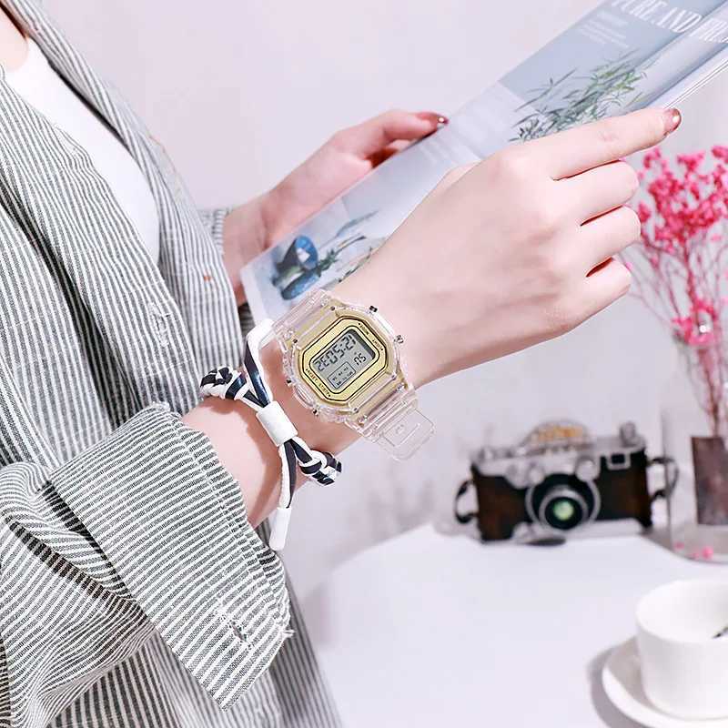 Fashion Transparent LED Digital Watch for Kids Men Women Square Small Dial Luminous Sports Electronic Wristwatch Montre Enfant Y240809