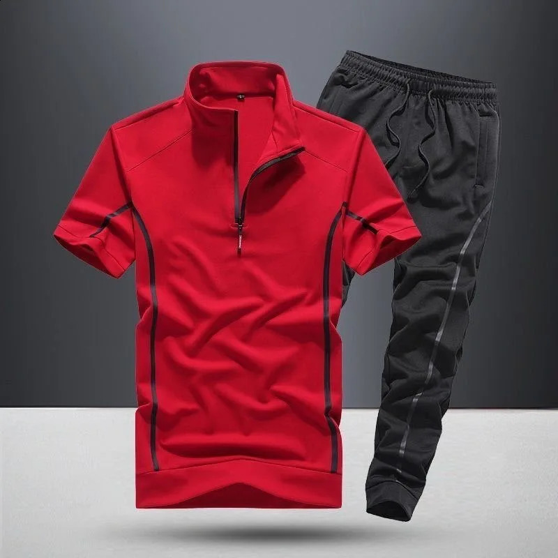 Summer Sports Breathable Plus Size Short Sleeve T-shirt Set Mens Casual Relaxed Comfortable High Quality Two-Piece Set 240810