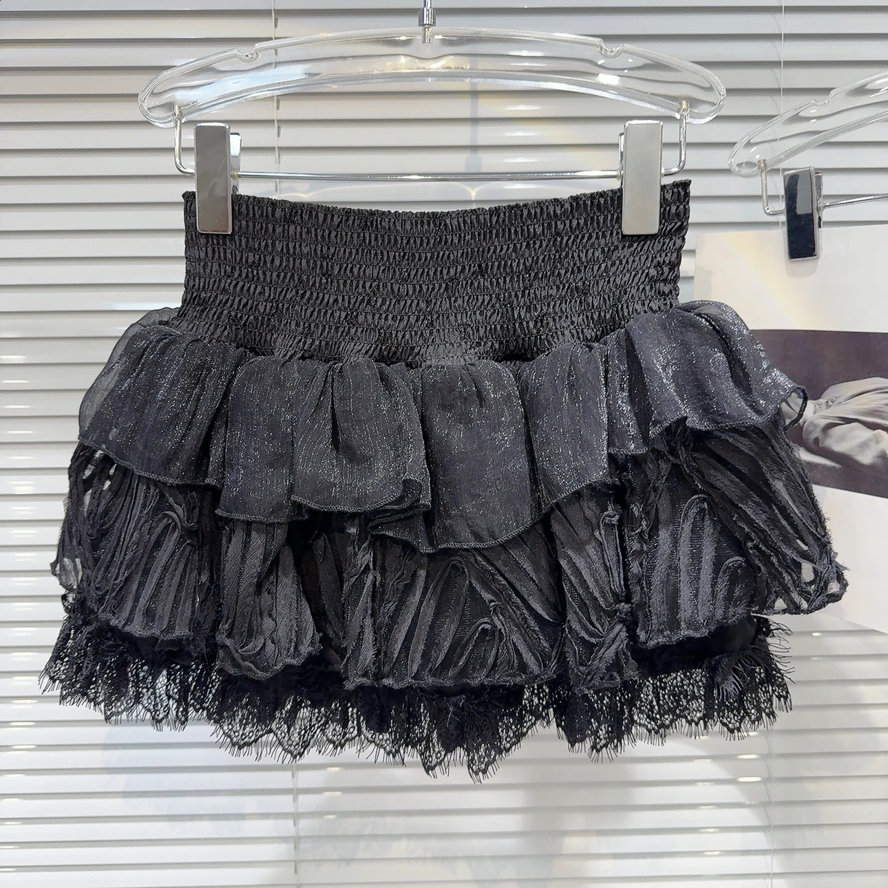 PREPOMP Summer Multi layer Lace Ruffle Fluffy Short Mini Skirt for Women GR091 240809