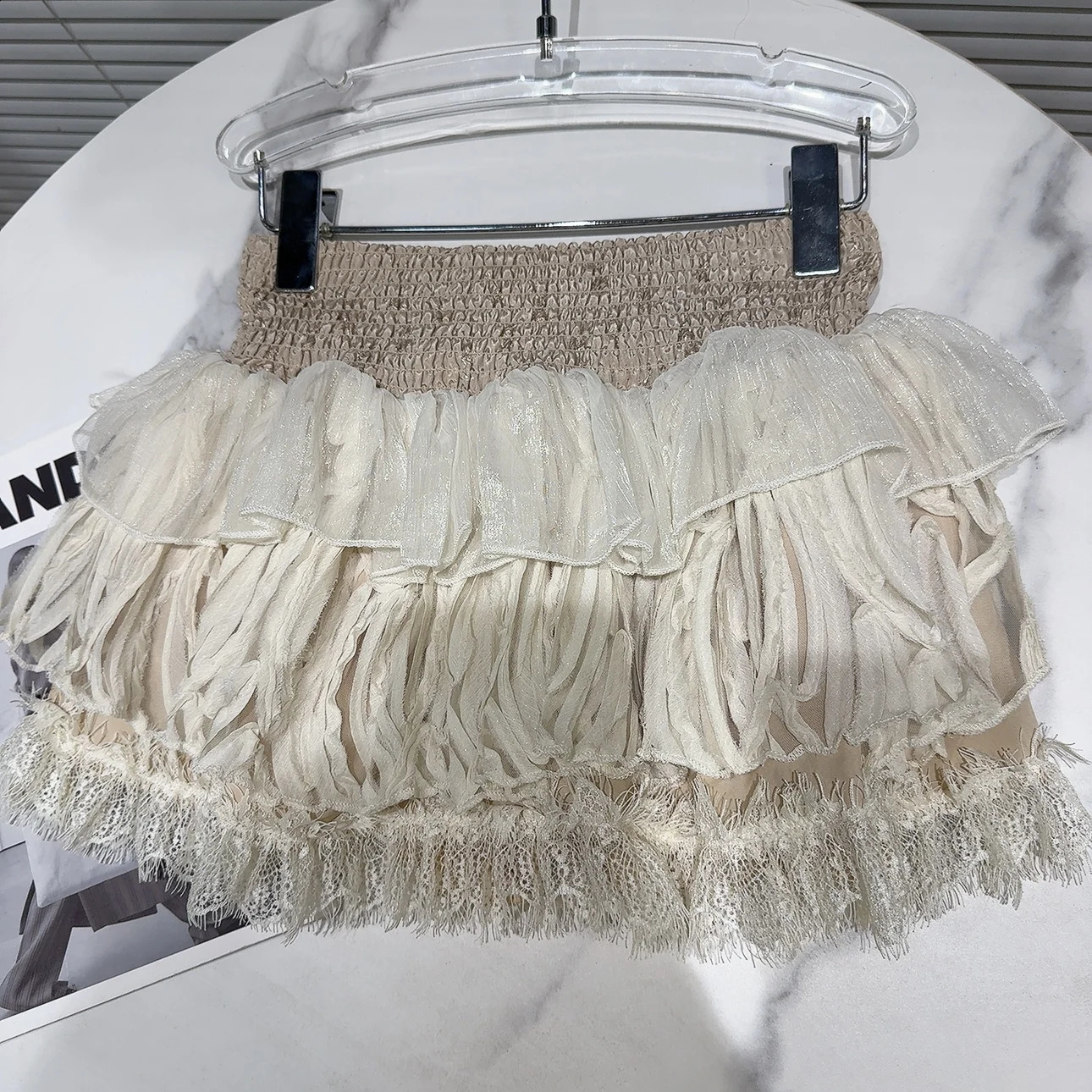 PREPOMP Summer Multi layer Lace Ruffle Fluffy Short Mini Skirt for Women GR091 240809