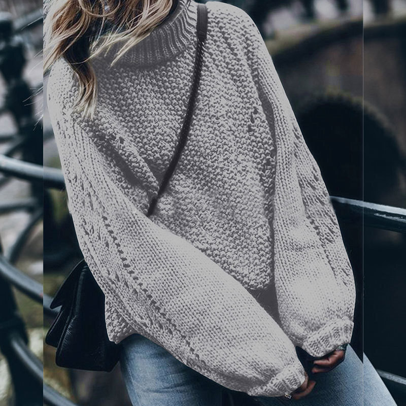 Autumn and Winter New Fashion Thick Thread Solid Round Neck Pullover Long Sleeve Hollow Hole Sweater