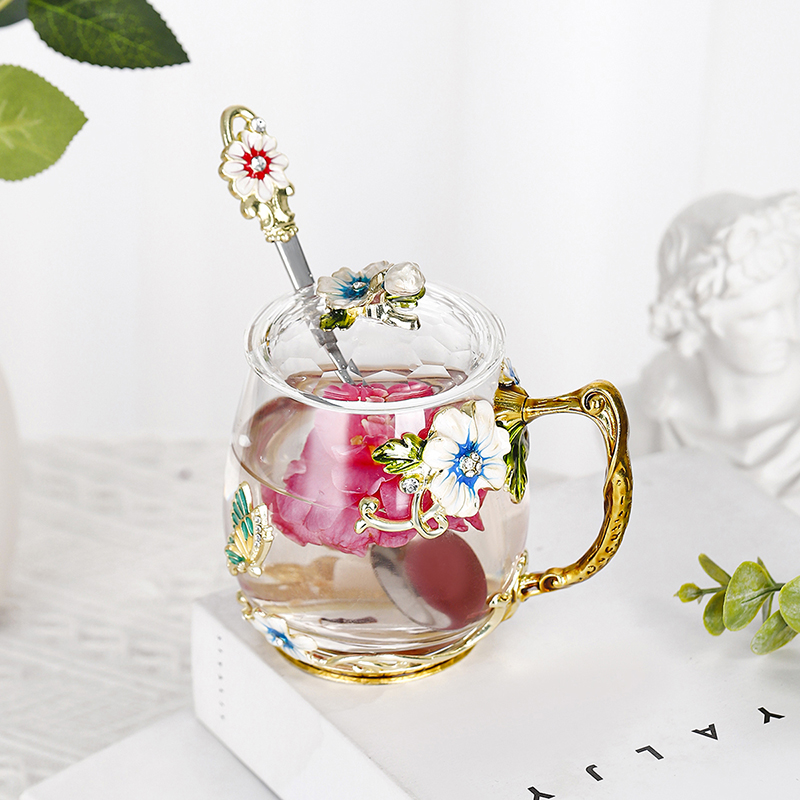 Enamel decorated tea cup household glass round water cup