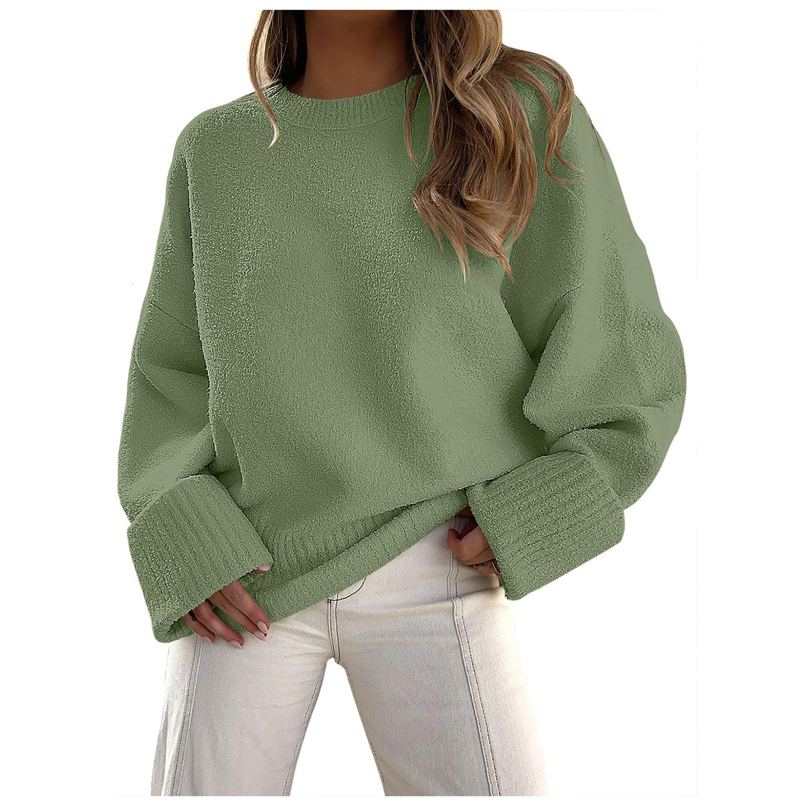 2024 new autumn and winter versatile women's round neck long sleeved plush thick warm sweater dongdumaoyi