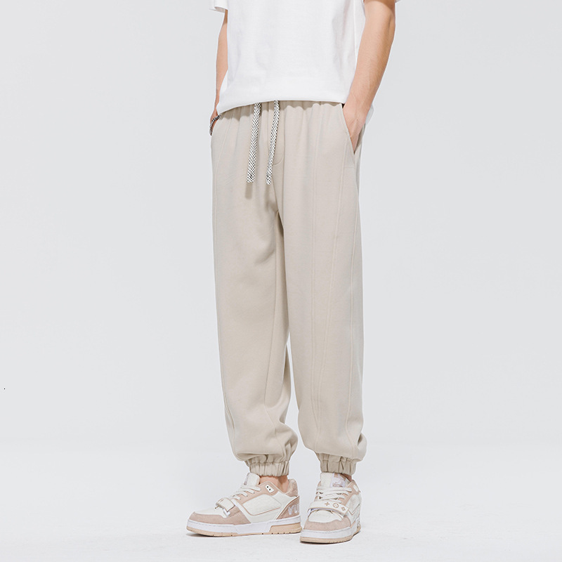 American Fashion style Suede Sanitary Pants for Men in Spring Trendy Loose Fitting Ankle Tied Sports Pants Spring Casual Long Pants