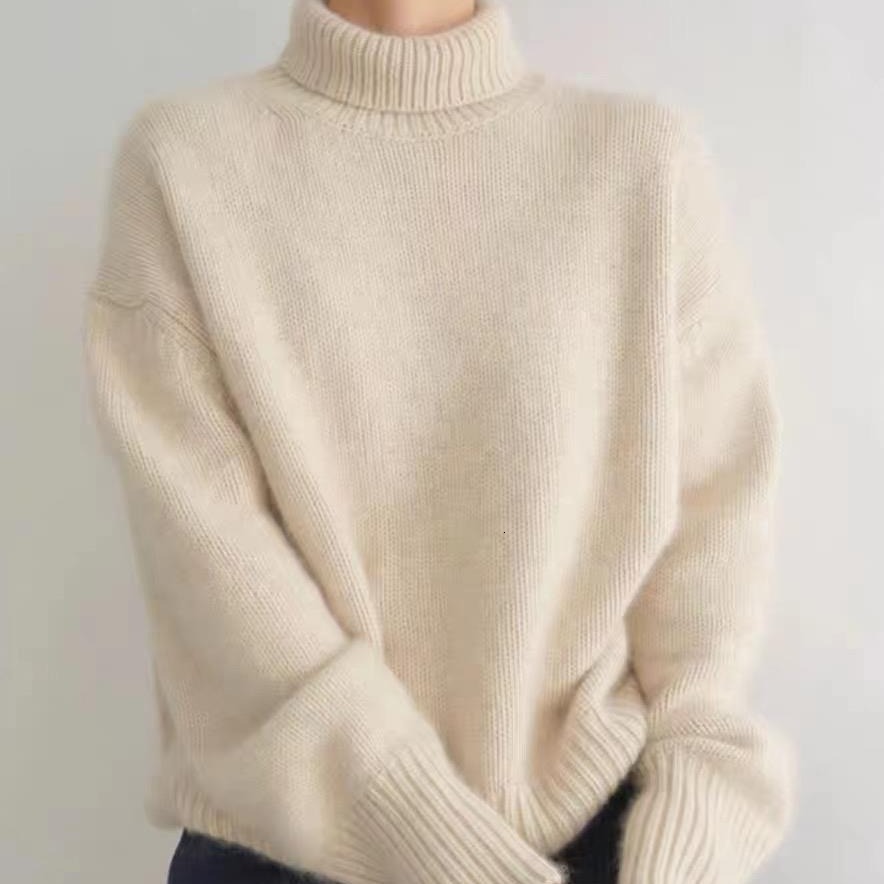 European products autumn winter thick high neck women's loose and versatile knitted pullover lazy style base sweater for women wearing outside do