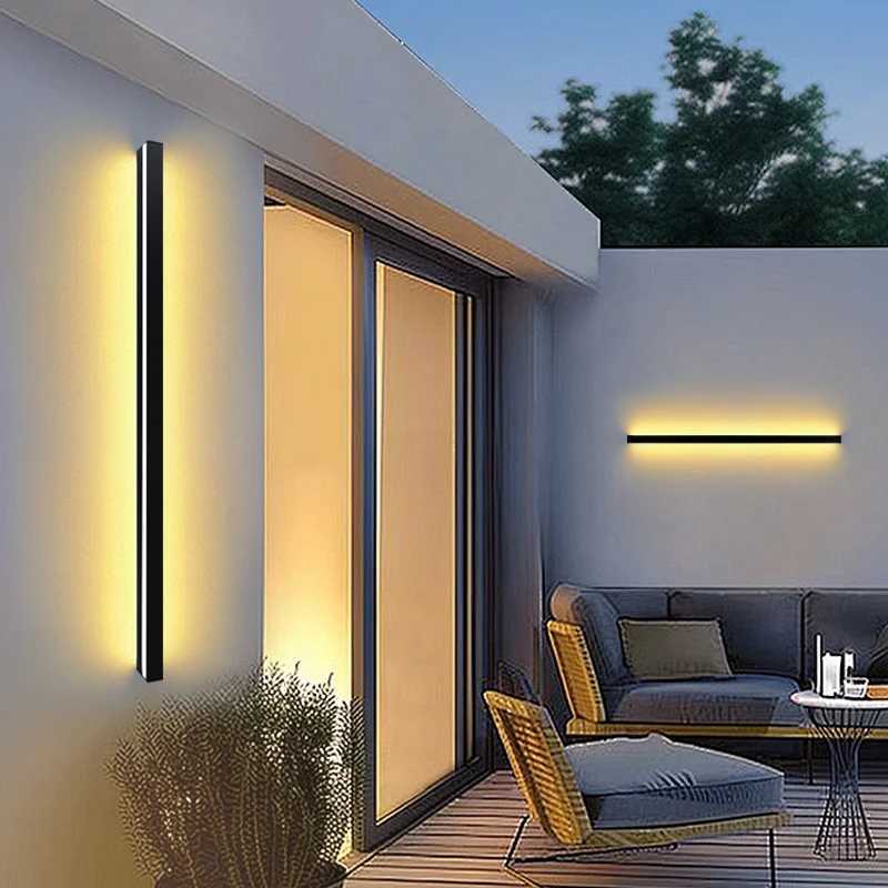 Modern LED Long Wall Lamp IP65 Waterproof Outdoor lighting AC220V Aluminum Black Garden porch Sconces Decor Wall LampCL240809