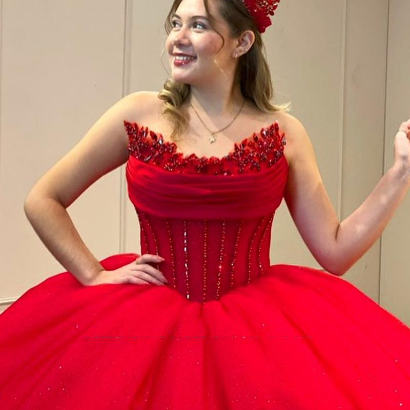 Red Sparkly Quinceanera Dresses Ball Gown 2024 Off Shoulder Beading Bow Corset vestido 15 anos quinceanera Lace-up Sweet 16