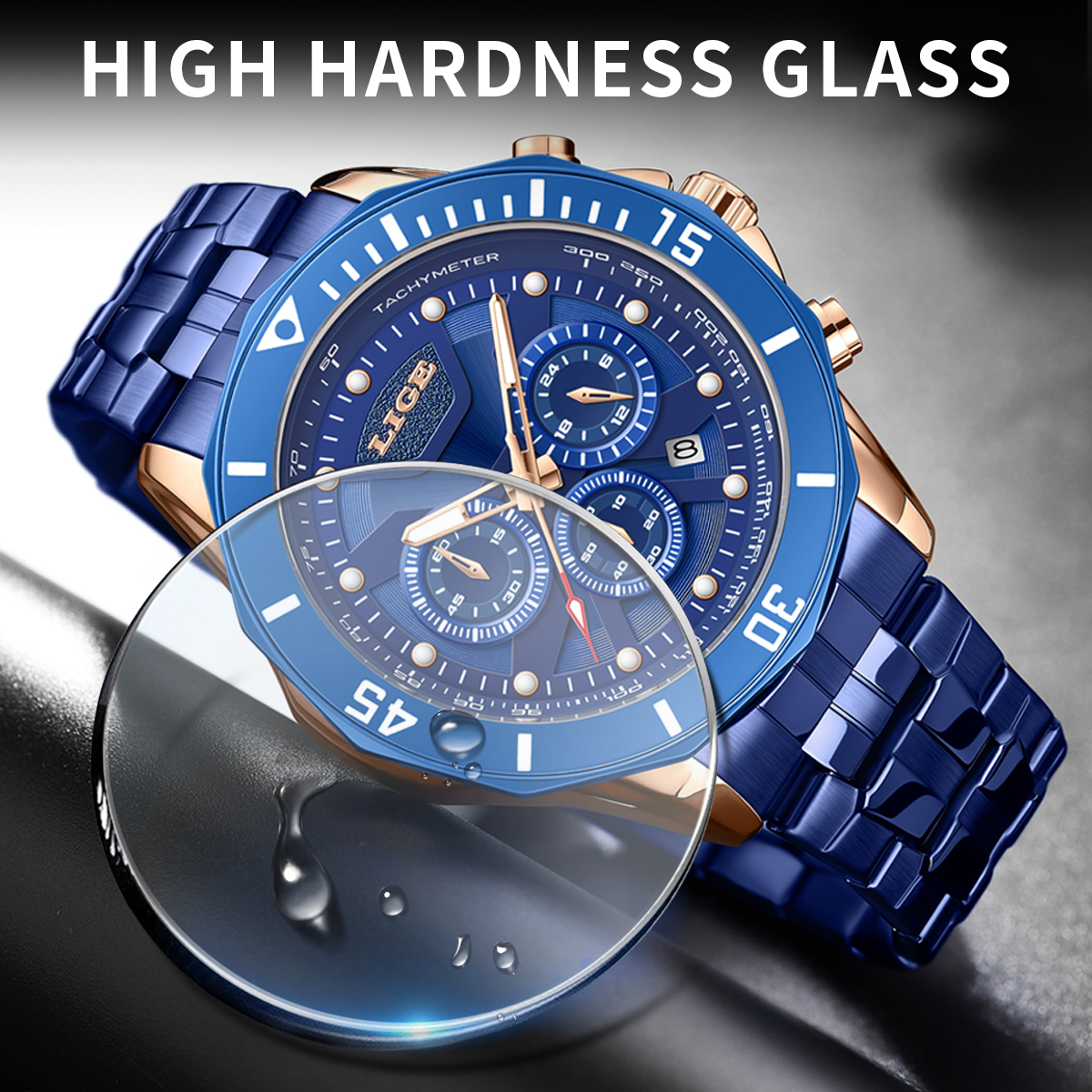 LIGE Youth fashion Quartz Watch Men's waterproof watch Polygon case Holiday Gift Luxury brand watch Multi-function chronograph watch