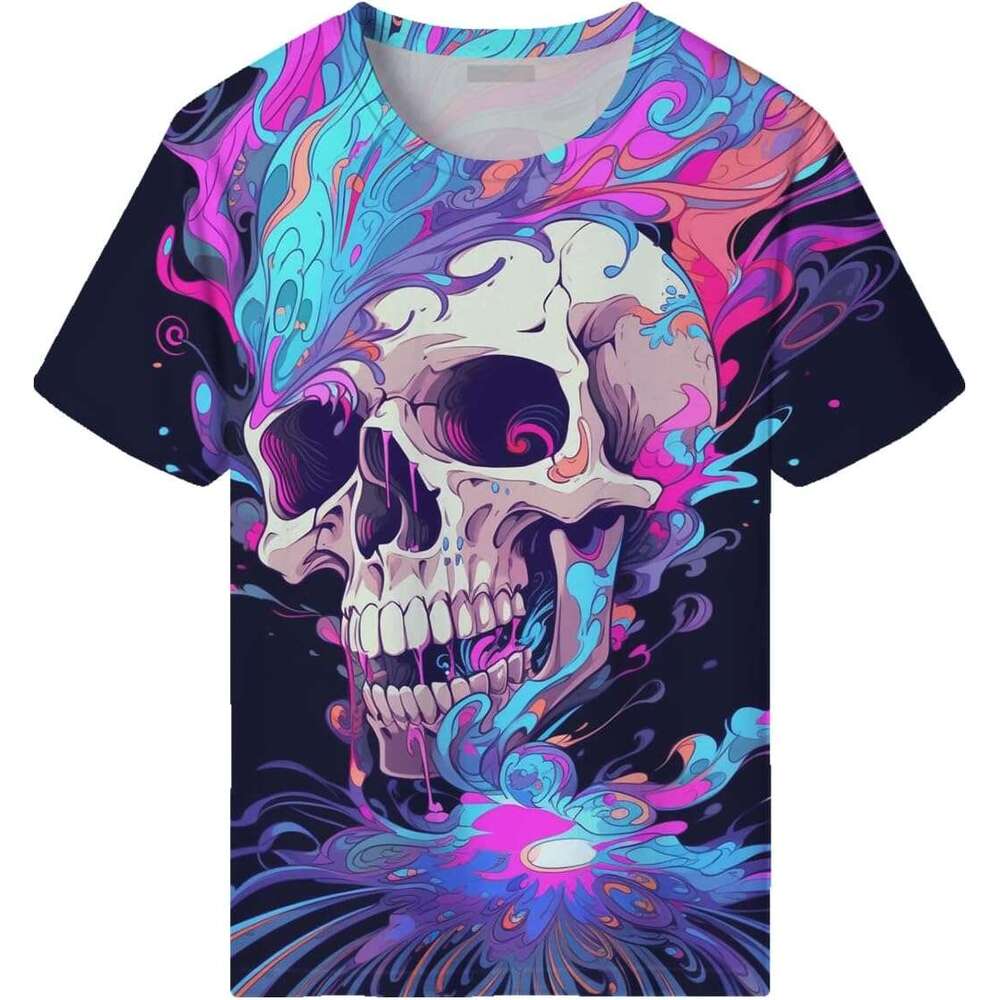Halloween Mens T shirt Tie-Dye Novelty Colorful Trippy Skull Tee Shirt shirts tshirt graphic tee Casual tops summer clothes Short sleeve 2025
