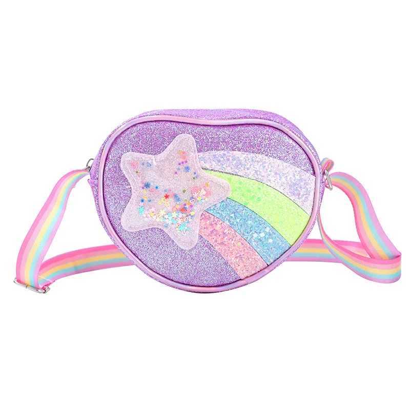 Girls Heart Shape Mini Bag Rainbow Glitter Waist Bag New Kid Shoulder Bag Cartoon Rainbow Sequin Bags Toddler Princess Purse Y240809