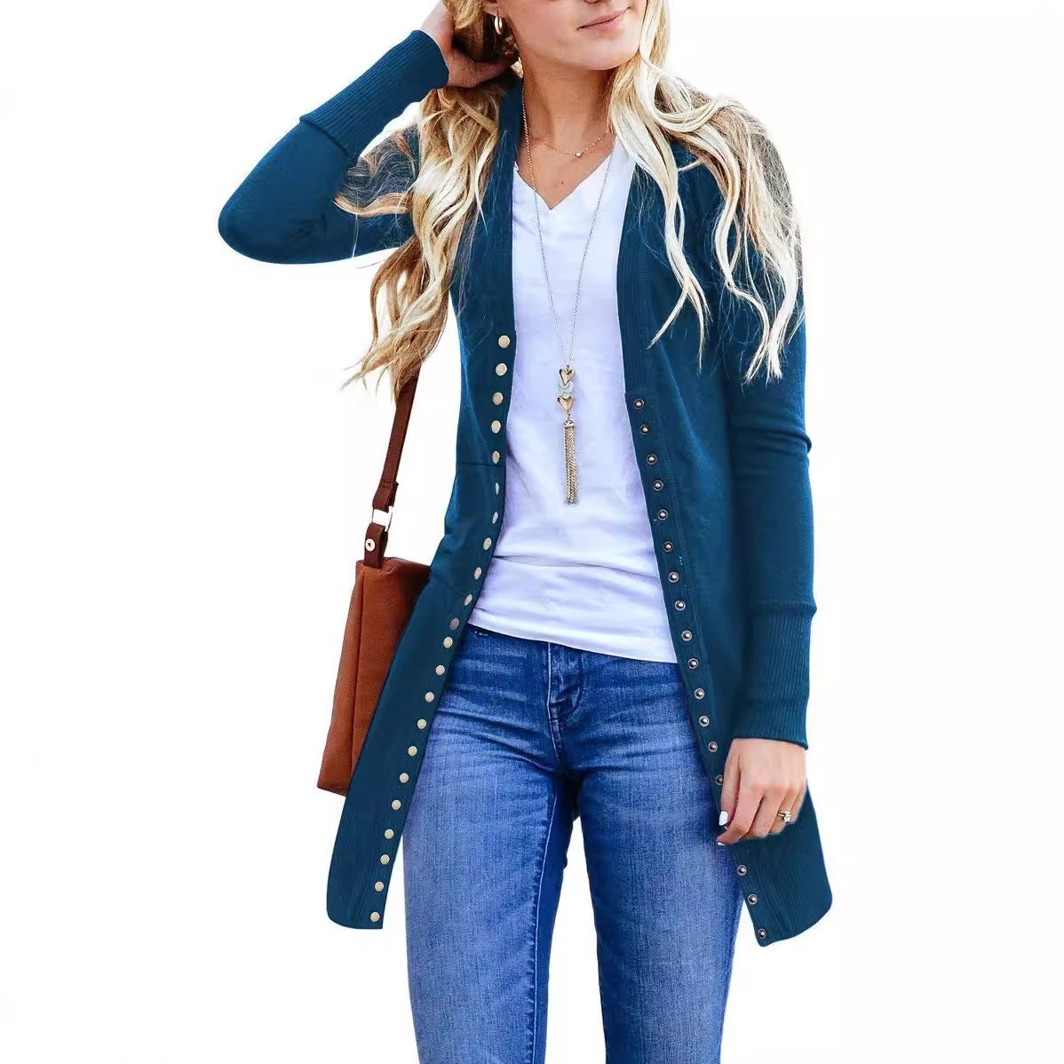 Autumn Winter Womens Sweater New Sweater Womens Solid Color Autumn Winter Button Long Cardigan