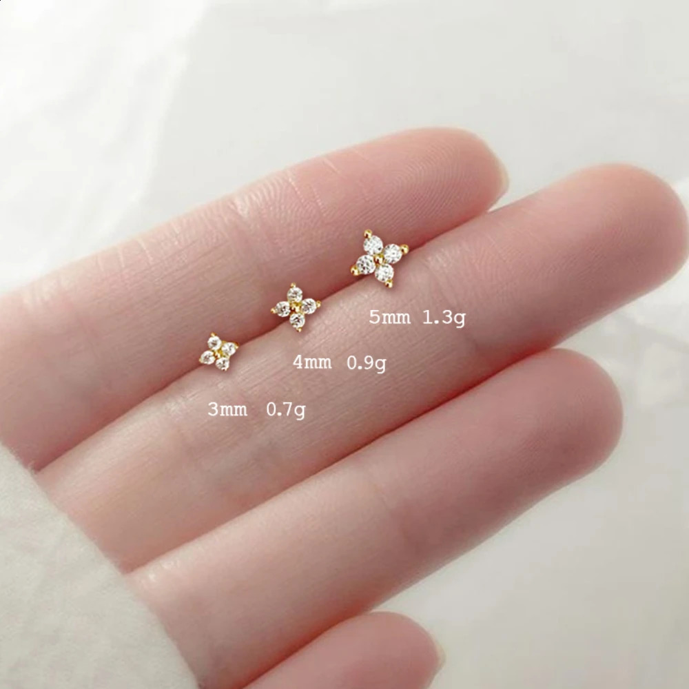 Dainty Flower Stainless Steel Stud Earrings for Women Piercing Cartilage Ear Ring Cute Zircon Gold Color Clover Jewelry Gift 240807