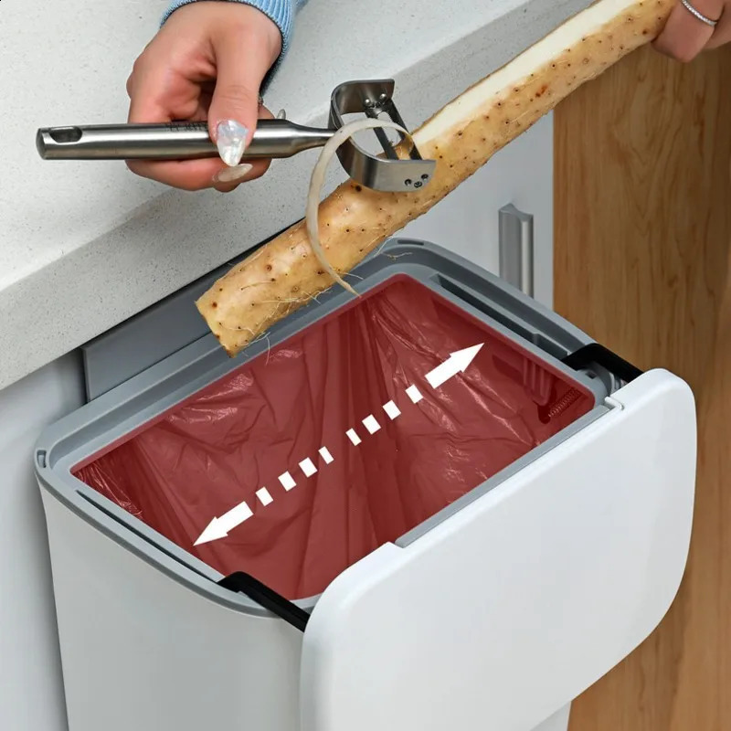Hanging Trash Can with Lid Large Capacity Kitchen Recycling Garbage Basket Cabinet Door Bathroom Wall Mounted Trash Bin Dustbin 240809
