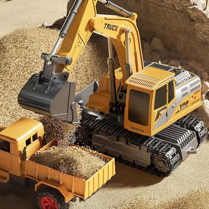 Alloy Remote Control Excavator Toy Car with Lights Sound Effect Electric Excavator Automobile Engineering Vehicle Children Gifts Y240809