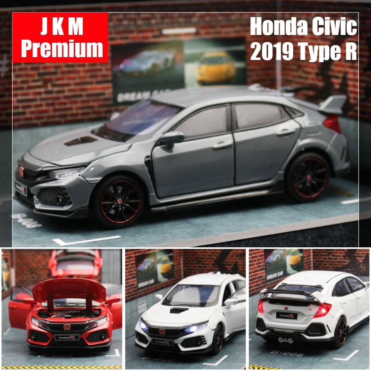 1/32 Honda Civic Type R Toy Car For Children Diecast Miniature Model Pull Back Doors Openable Sound Light Collection Gift Boys Y240809