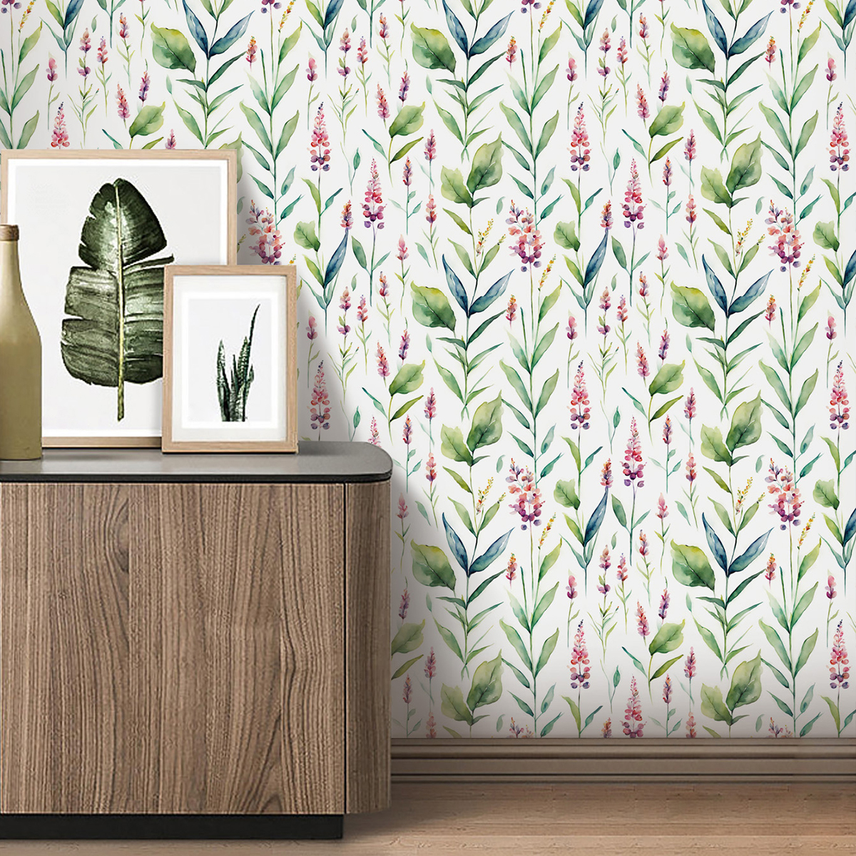Cross border wallpaper green plants floral patterns vintage personality watercolor lavender style waterproof and moisture-proof home decoration