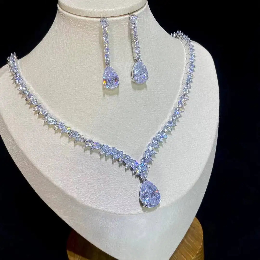 ASNORA Classic Water Drop Pendant Crystal Necklace For Women Cubic Zirconia Bridal Wedding 2 Piece Jewelry Set X0178 240805