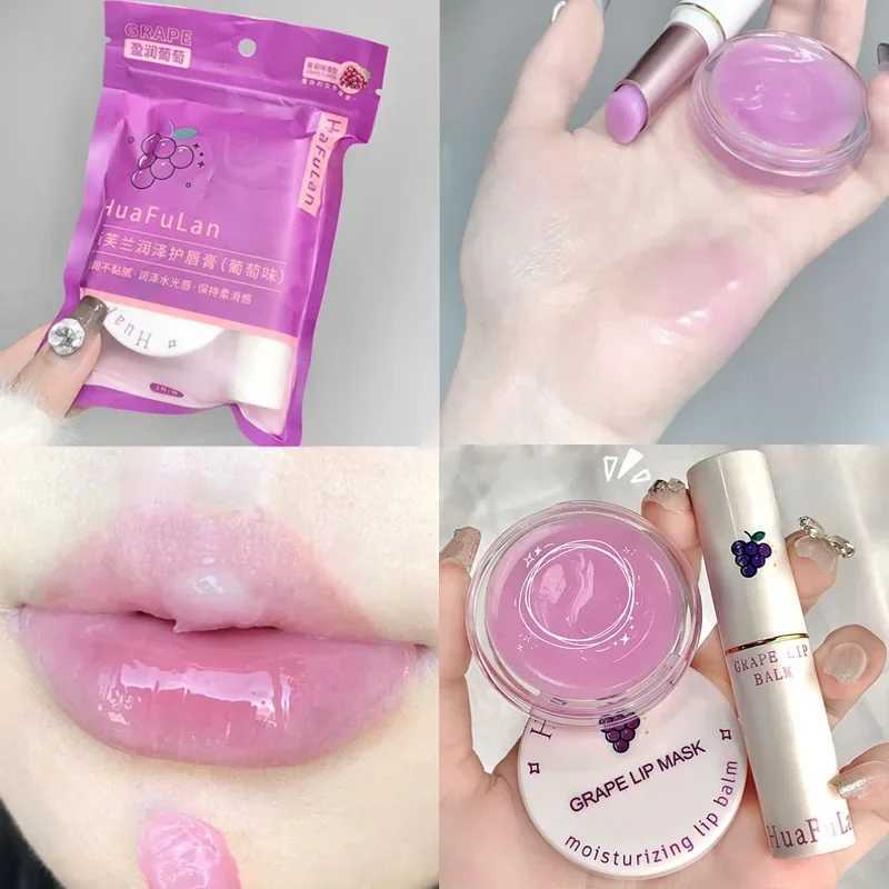 Grape Lip Care Sleep Lip Mask Set Night Repair Moisturizing Anti-cracking Fruit Lip Balm Pink Lip Cream Nourishing Lip GlossXJ241223