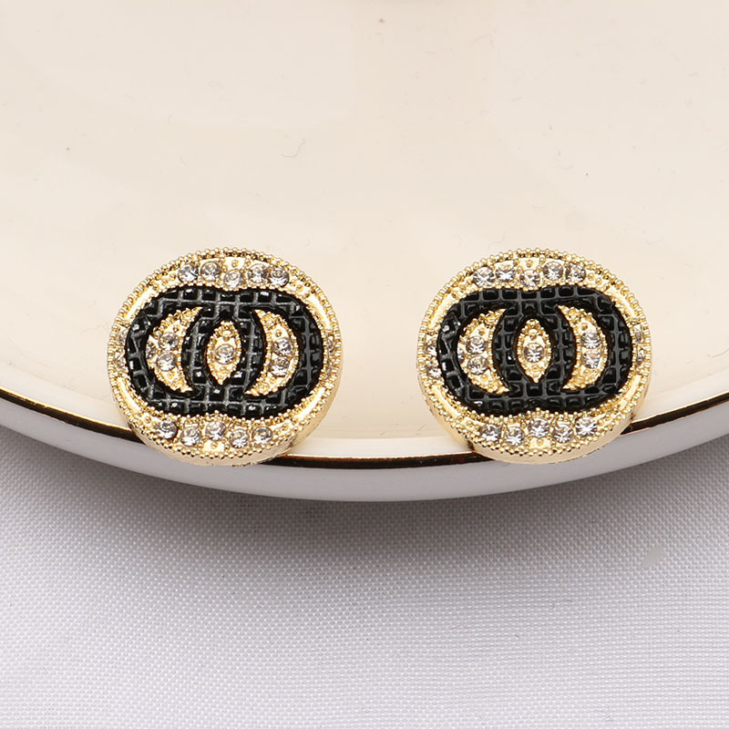 Simple Gold-color Stud Earrings 925 Silver Geometric Famous Women Round Crystal Rhinestone Pearl Earring Luxury Wedding Party Design Jewerlry C8200