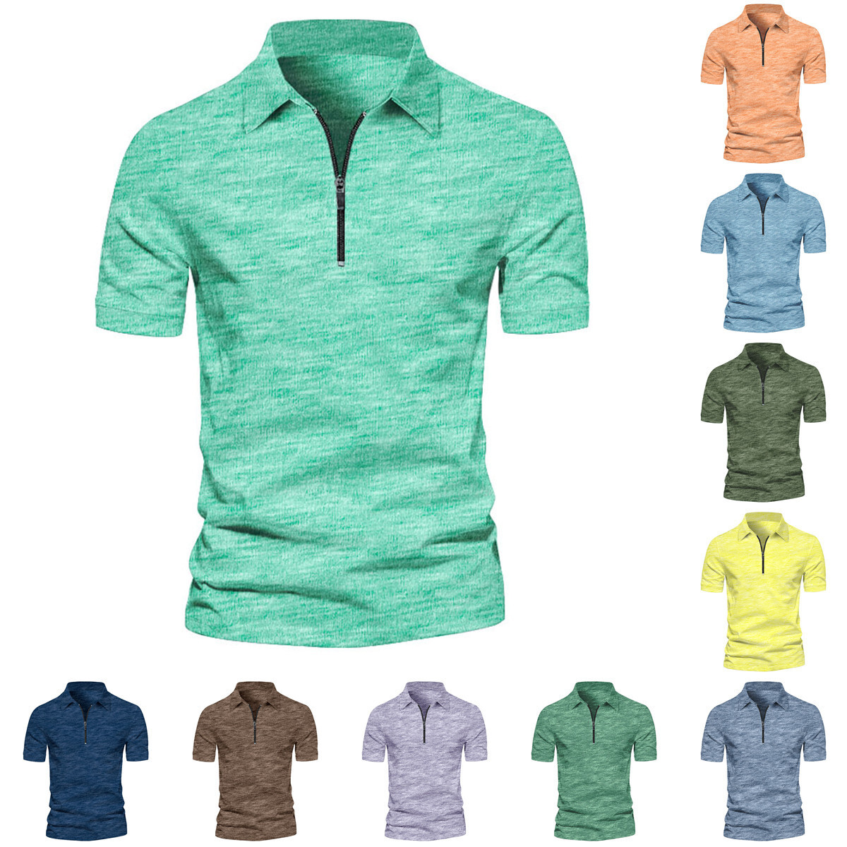 Summer New Mens Short Sleeved Zipper Tie Dyed Striped Polo Shirt Top