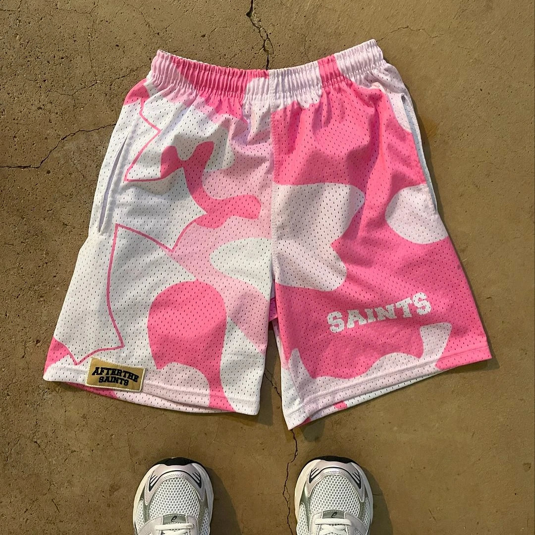 American Trendy Street Sports Quickdrying Purple Mesh Basketball Shorts Mens Summer Casual Hiphop Rap Cross Print Sweatpants 240824