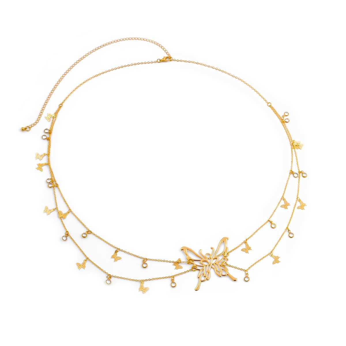 Ingemark Boho sexy hollow butterfly waist belly strap chain womens summer bikini crystal tassel pendant body jewelry gift W240809