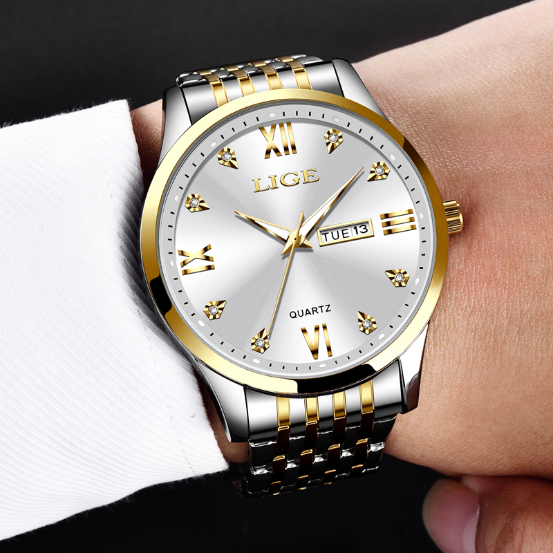LIGE Men's New Multi functional Waterproof Alarm Clock Dual Display Electronic Watch Fashion Sports Timing Code Watch
